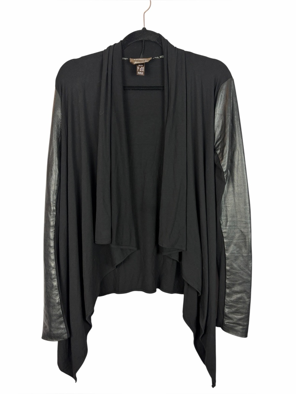Danier Black Genuine Leather Sleeve Drape Open Front Cardigan XS/S